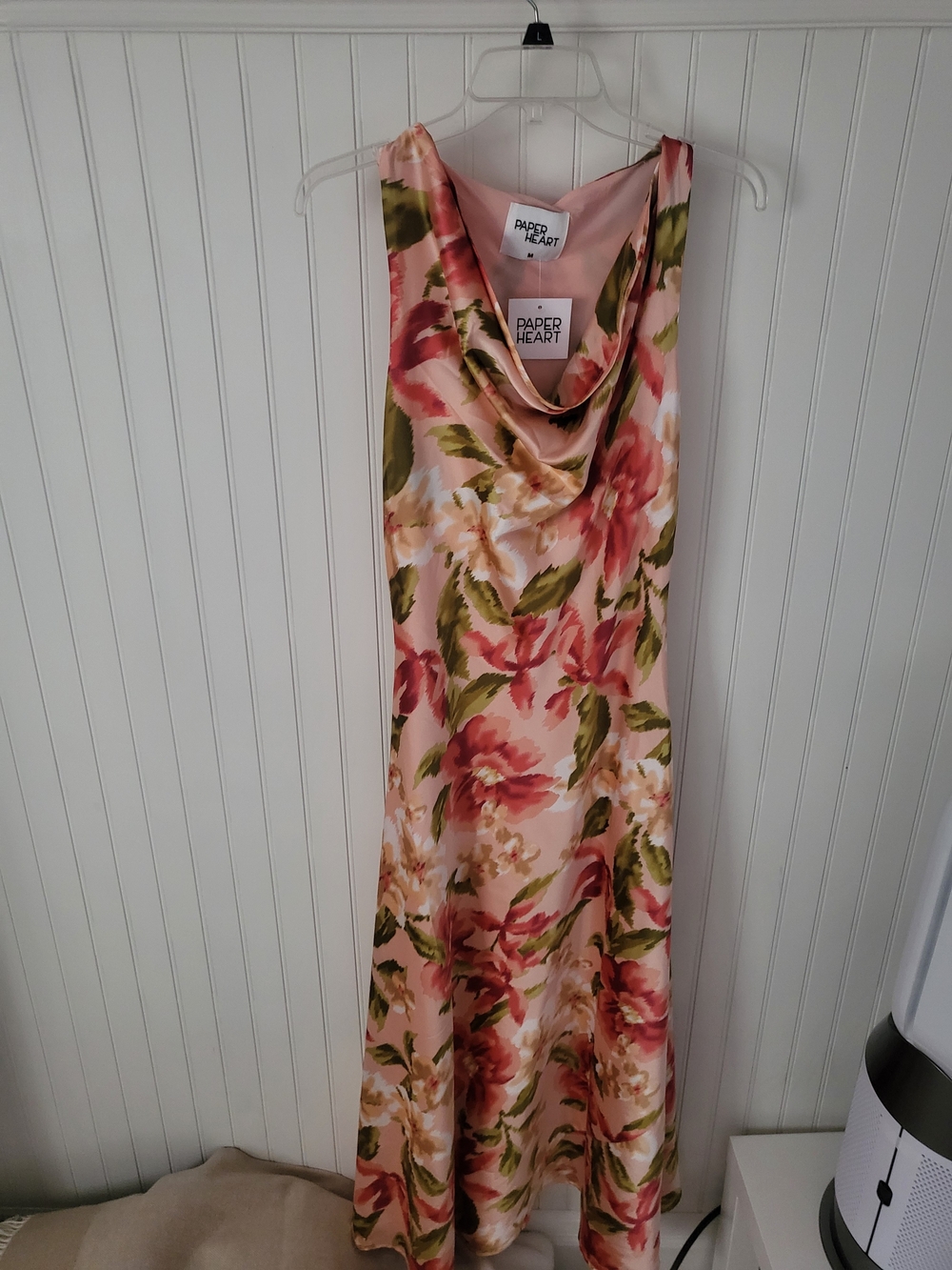 Pink Floral Satin Cowl Neck Maxi Dress